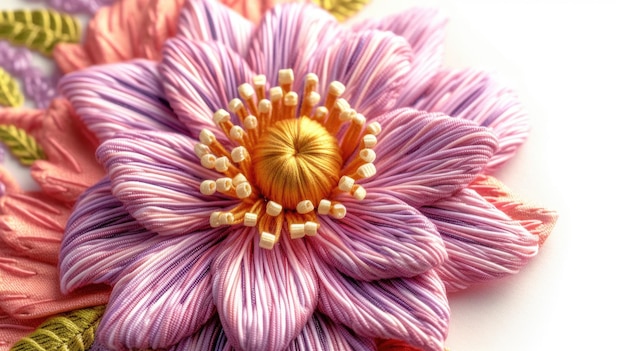 zbliżenie haftu kwiatowego